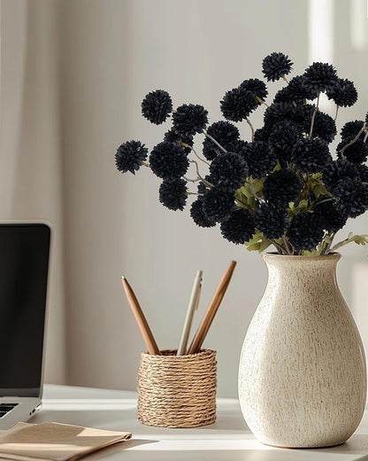 DuHouse 6pcs Black Flowers Faux Silk Pompon Mum,Silk Small Mini Chrysanthemum Ball with Stems for DIY Wedding Bouquets Centerpieces Vase Home Table Halloween Decorations(Black)