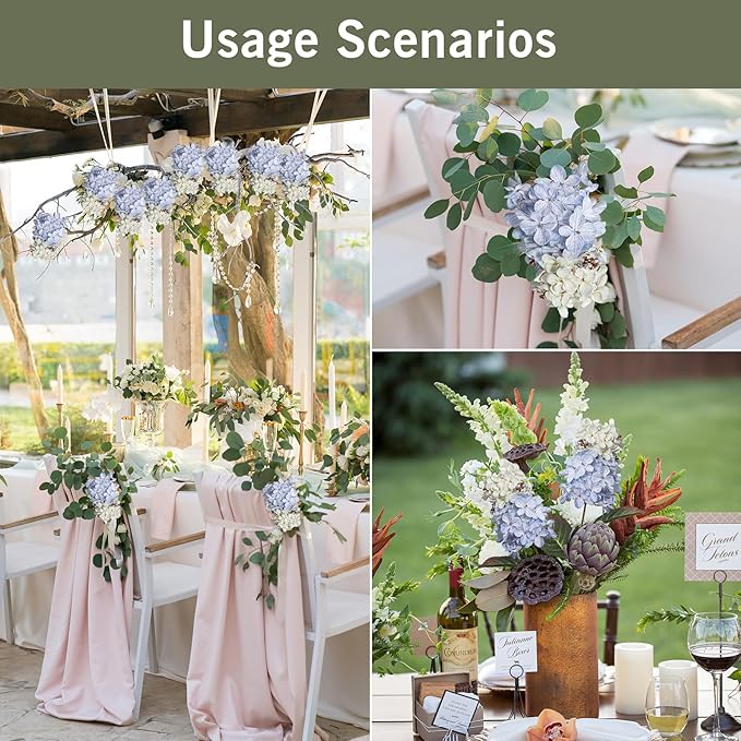 Fake Flowers Hydrangea Silk Flowers with Stems White Flowers Fake Flowers in Vase Hydrangea Artificial Flowers Winter Flowers Artificial for Decoration Vase Decor 24"8PCS Blue Without Vase
