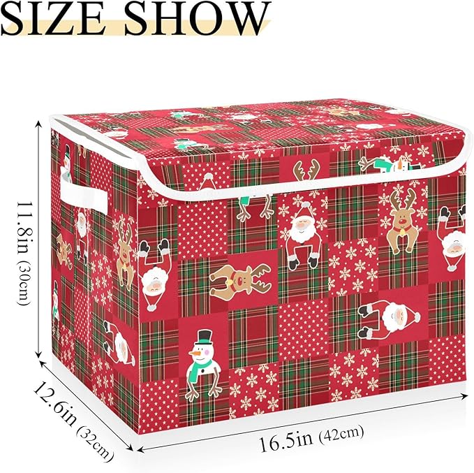 Christmas Baskets Collapsible Storage Bins with Lids, Christmas Snowman Santa Snowflake Storage Boxes Clothes Baskets for Organizing