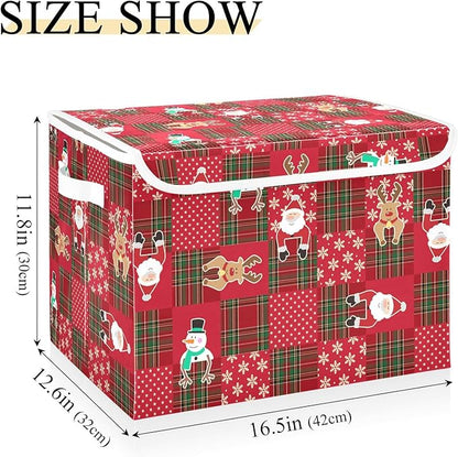 Christmas Baskets Collapsible Storage Bins with Lids, Christmas Snowman Santa Snowflake Storage Boxes Clothes Baskets for Organizing