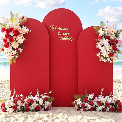 Black and Red Arch Backdrop Cover 8FT 7.2FT 6.6FT Arch Covers Stretchy Backdrop Set of 3, Wedding Arch Cover Spandex Fitted Double-Color Fabric Arch Covers for Party Baby Shower Birthday Decoration