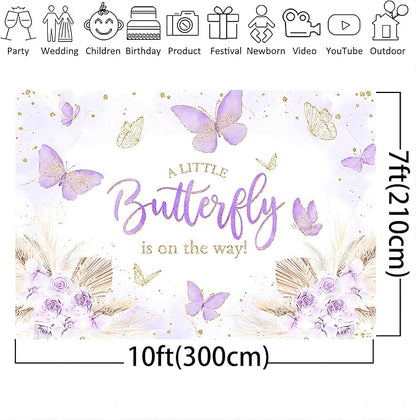 Mocsicka Butterfly Baby Shower Backdrop for Girl's A Little Butterfly is on The Way Pink Florals Flowers Photography Background Princess Girl Party Decoration Photography Props (10x7ft, Purple)