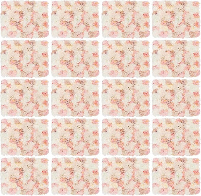 20 PCS Flower Wall Panels, 3D Rose Hydrangea Floral Wall Background Silk Flowers Panel Decoration, 23.6x15.7inch Artificial Flower Backdrop for Wedding, Party, Anniversary