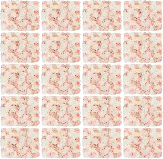 20 PCS Artificial Flower Wall Panel,Each Panel 24" x 16"3D Silk Rose Hydrangea Floral Backdrop,Handmade Eco-Friendly Flower Wall Photo Backdrop Decor (type1)