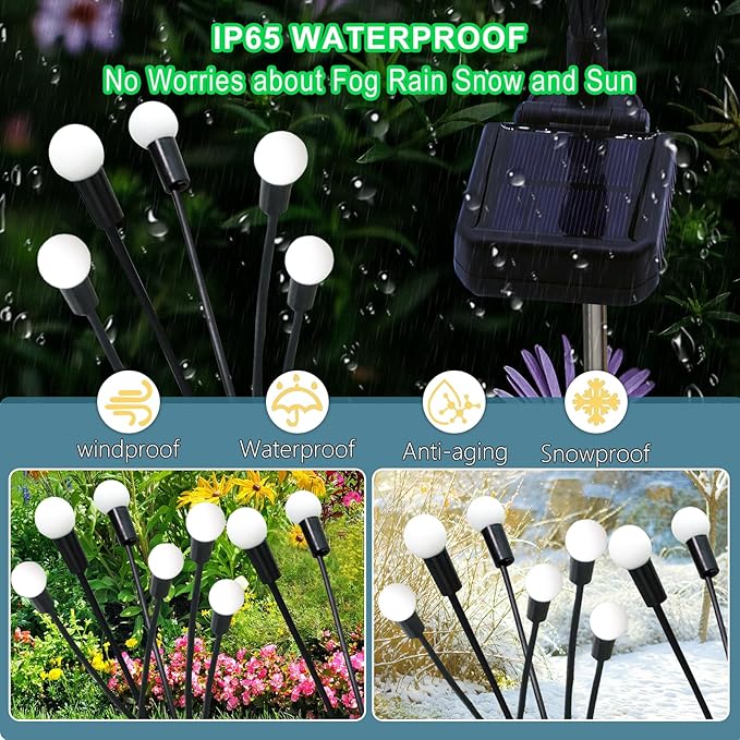 Kohlrabi Solar Halloween Lights Outdoor, 4 Pack 40 LED Solar Green Firefly Lights Waterproof, Starburst Wind Swaying Light for Outside Yard Patio Planter Flower Bed Walkway Christmas Decoration