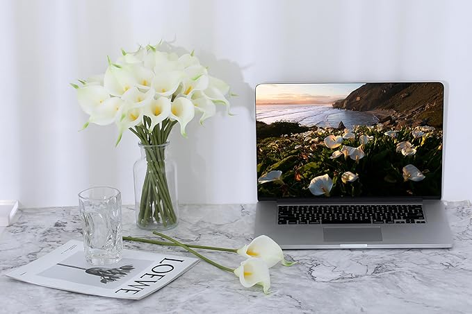 SITUMEIZI 24 PCS White Fake Flowers Artificial Calla Lily Silk Flowers Real Touch for Mother's Day Easter Home Kitchen Decor Wedding Bouquet Office Spring Decoration