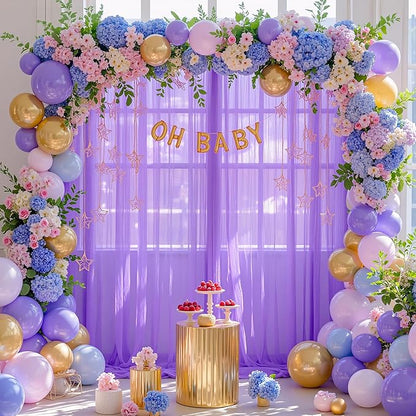Purple Sheer Backdrop Curtain for Baby Shower Girls Birthday Party 10ft X 10 ft, 2 Panels Purple Tulle Backdrop Curtains Drapes for Wedding Photoshoot Background Decorations