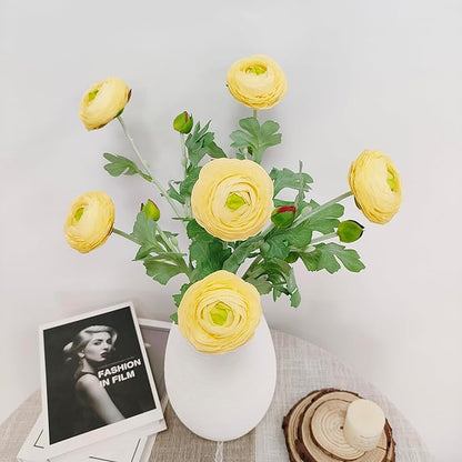 ATFL Yellow Ranunculus Artificial Flowers,6 Pcs Artificial Faux Silk Ranunculus Flowers with Real Touch Stems,Fake Peony Flowers for Floral Arrangements DIY Wedding Bouquet Party Table Home Decor