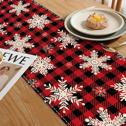 Christmas Red Plaid Snowflake Table Runners 70 inches Long Table Runner Elegant Linen Dresser Scarfs Farmhouse Tablerunner for Wedding/Coffee/Dining Table/Party Home Decor