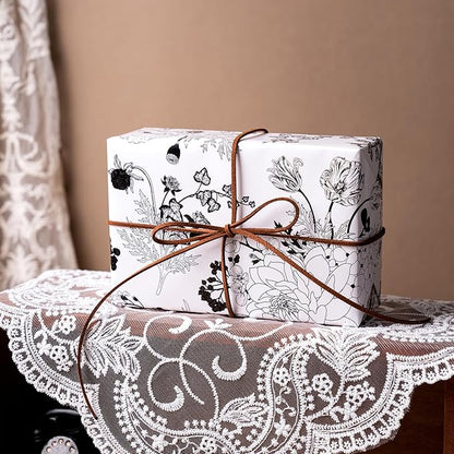 WRAPAHOLIC Floral Wrapping Paper - Mini Roll - 17 Inch X 33 Feet - Pearlized White Vintage Floral Wedding Wrapping Paper for Birthday, Bridal Shower, Baby Shower