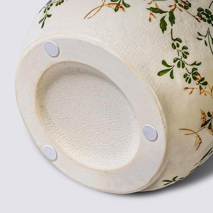 White and Green Vintage Vase, Chinoiserie Floral Vases for Flowers, Rustic Farmhouse Ceramic Vase for Home Decor, Living Room, Shelf, Office, Vintage Room Decor, 9 inch