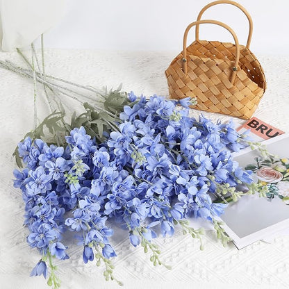 8PCS Blue Delphinium Artificial Flowers for Tall Vase 33.5in Long Stem Larkspur Artificial Flowers Fake Silk Flowers Bulk for Home Wedding Floral Arrangement Centerpiece Table Decoration (Blue)