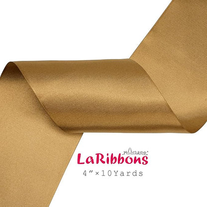 LaRibbons Pale Gold Satin Ribbon 4 Inch 10 Yards Double Faced Luxury Pale Gold Silk Ribbon for Gift Wrapping Flower Bouquets Bow Christmas Wedding Party Decoration