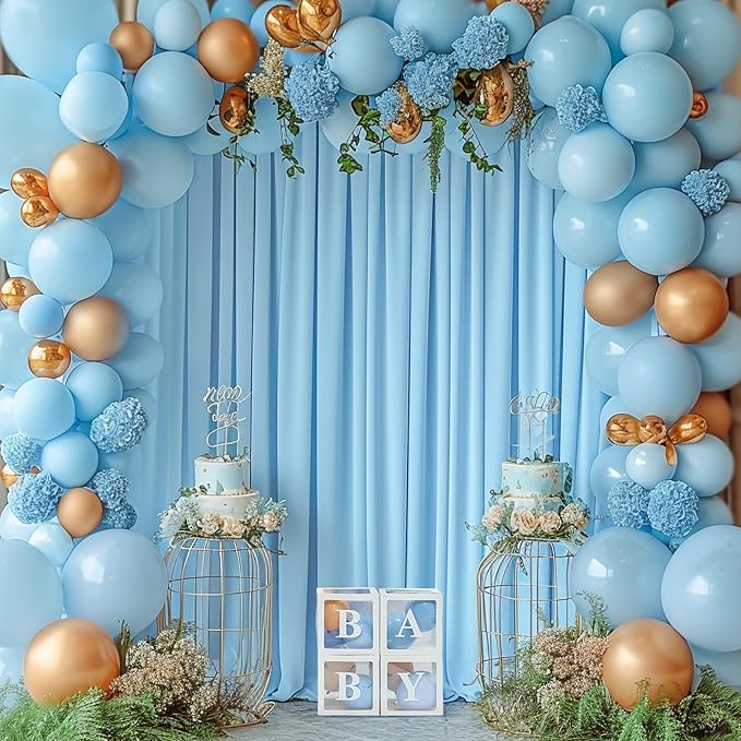 Blue Backdrop Curtains 2 Panels - Wrinkle-Free Light Blue Curtains Polyester Photography Drapes Photo Background for Baby Shower Birthday Party Decorations- 8 X10FT (Blue)