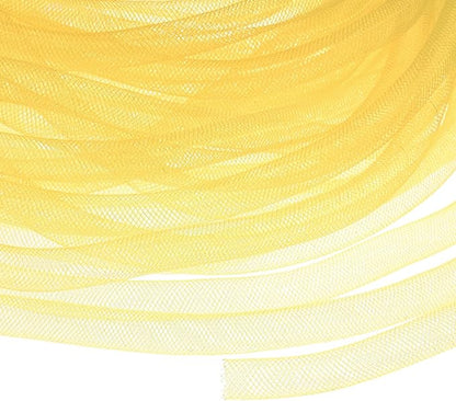 Mesh Tube Ribbon 25 Yards, 10mm Elastic Fabric Ribbons Mesh Tubing for Crafts/Gift Wrapping/Flower Bouquets/Wedding/Birthday/Holiday/Wreaths Christmas/Decoration[Ginger Yellow]