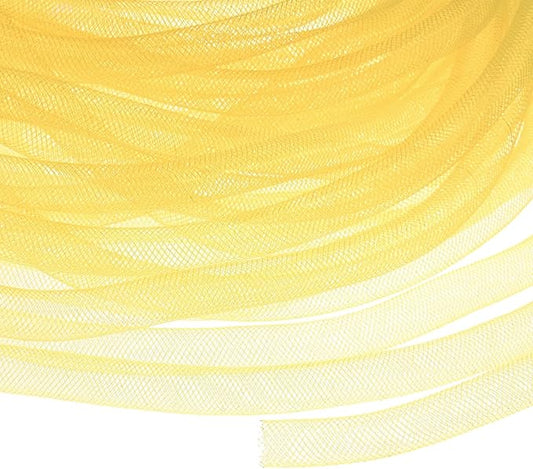 Mesh Tube Ribbon 25 Yards, 10mm Elastic Fabric Ribbons Mesh Tubing for Crafts/Gift Wrapping/Flower Bouquets/Wedding/Birthday/Holiday/Wreaths Christmas/Decoration[Ginger Yellow]