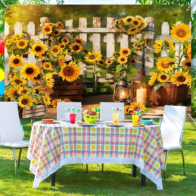 Rustic Sunflowers Backdrop Rustic Wooden Fence Sunflower Floral Photography Background for for Girls Woman Garden Party Banner Decoraitons Portrait Photo Booth Studio Props 10x7ft FU042DX