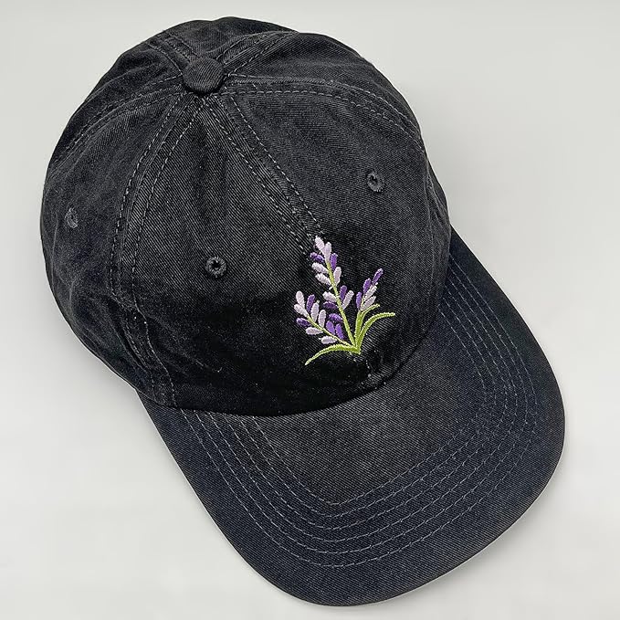 Cute Flower Hat, Elegant Floral Embroidered Adjustable Baseball Cap for Men Women, Gifts for Flower Lovers, Black