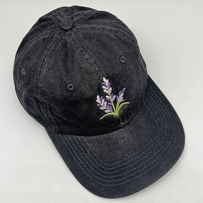 Cute Flower Hat, Elegant Floral Embroidered Adjustable Baseball Cap for Men Women, Gifts for Flower Lovers, Black