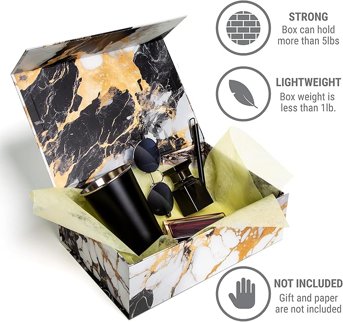 Sorarto Luxury Keepsake Gift Box 3-Pack | Marble Gold Decorative Boxes with Magnetic Lids for Presents, Wedding Memory Box, and Bridal Gifts. 11.5" x 7.5" x 3.5"