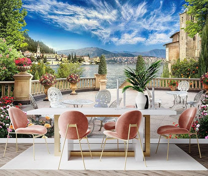 Landscaped Courtyard Mural, Wallpaper can be Used to Decorate Rooms, Living Rooms, Bathroom backdrops（Non-self-Adhesive）