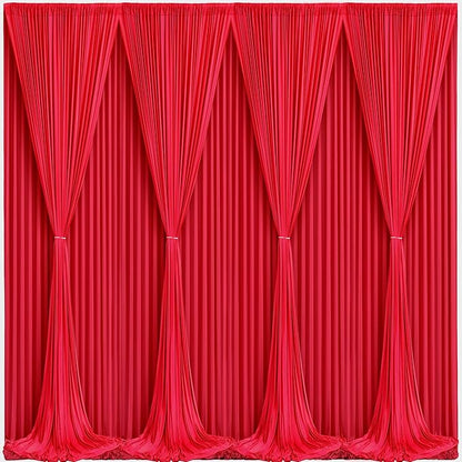 Red Backdrop Curtains 8 Panels-Wrinkle-Free Polyester Photography Drapes Party Photo Backgrounds for Wedding Christmas Photo Backdrops- 32 X10FT (Red)