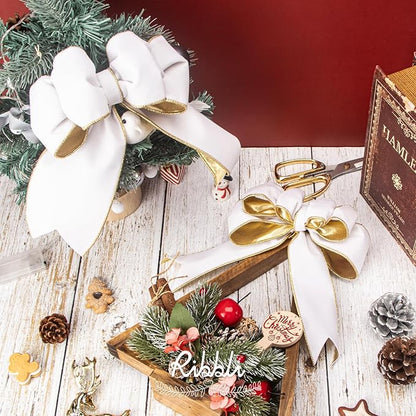Ribbli White Velvet Wired Ribbon 4 Inch Luxury Matte Velvet Christmas Ribbon for Gift Wrapping Christmas Tree Decoration Crafts Wreaths Supplies - 10 Yards