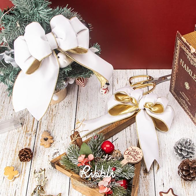 Ribbli White Velvet Wired Ribbon 2.5 Inch Luxury Matte Velvet Christmas Ribbon for Gift Wrapping Christmas Tree Decoration Crafts Wreaths Supplies - 10 Yards