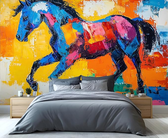 KIREUPA Abstract Horse Wall Mural, Colorful Horse Art 3d Wall Murals, Bold Abstract Animal Wallpaper Mural, for Living Room Bedroom Large Wallpaper Indoor Decor 59" W x39.4 H