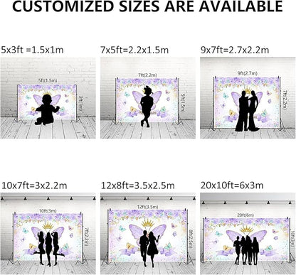 Renaiss 10x8ft Happy Birthday Backdrop Purple Butterfly Flowers Gold Crown Photography Background Daughter Girl Princess Birthday Party Decor Dessert Table Banner Portrait Selfie Group Photo Props