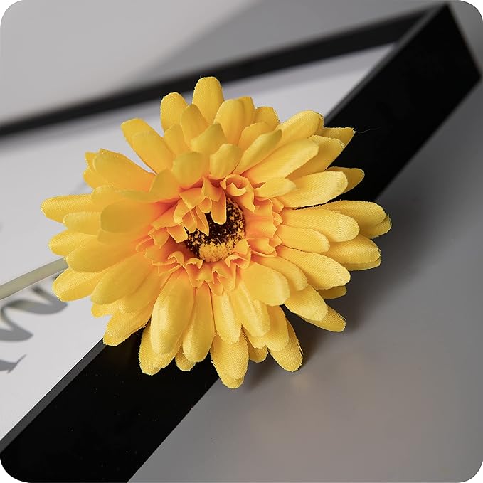 12pcs Artificial Gerbera Daisies,22 Inch Long Stem Silk Daisy Flowers,Realistic Artificial Flower Mums for Home Décor Centerpiece Wreath Supplies Wedding Bouquet,Yellow