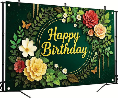 Greenery Birthday Backdrop Green Floral Banner Butterfly Happy Birthday Photography Background for Women Girls Lady Newborn Baby Shower Party Supplies Photo Booth Props 71 x 43 Inch