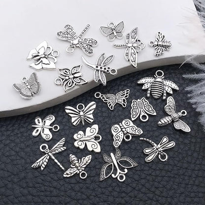 WOCRAFT 60pcs Antique Silver Butterfly Bracelet Charms for Jewelry Making Sets DIY Necklace Bracelet Keychain Crafting Charms Kit Craft Supplies (SN845)