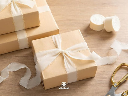 Vitalizart Ivory White Chiffon Silk Ribbon 1" x 21 Yd Fringe Fabric Package (3 Rolls * 7 Yd) for Wedding Invitations Bridal Bouquets Decorations Gifts Wrapping & Bow Making Cream