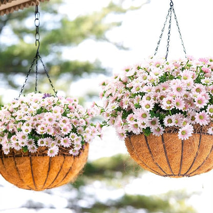 10pcs Outdoors Artificial Mum Flowers UV Resistant Daisy Fake Silk Chrysanthemum Greenery Faux Eucalyptus Plants for Spring Summer Garden Patio Window Box Planter Home Decor(Pink)