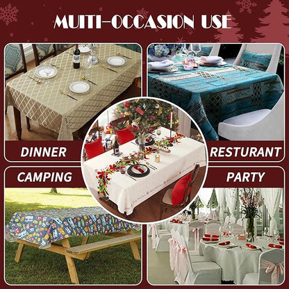 Christmas Rectangle Table Cloth,100% Waterproof Tablecloth,Christmas Decorations for Home, Vinyl Tablecloth Plastic Table Cover for Party，Picnic,Dining,Outdoor 52" x 70",Frosted Wreath