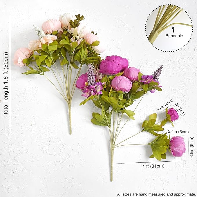 FiveSeasonStuff Vintage Artificial Peonies Silk Peony Flowers and Hydrangeas for Wedding Bridal Home Décor – Beautiful Floral Centerpiece Arrangement 2 Bouquets (Mixed Pale Pink and Thistle Purple)