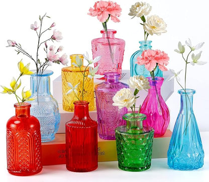 Blcculi Glass Bud Vases Set of 10,Mini Flowers Vase in Bulk,Vintage Colored Vase,Small Glass Vases for Centerpieces,Wedding,Parties,Reception Decor,Table Decorations,Gifts