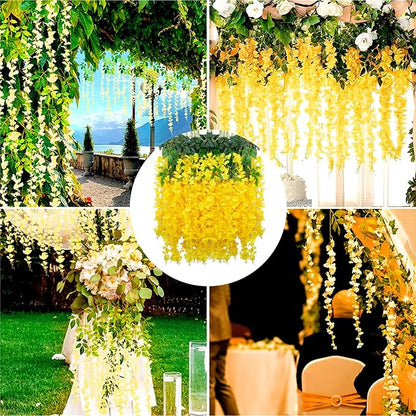 5 Pack Yellow Wisteria Hanging Flowers Garland, 3.77 Feet Artificial Flower Vines, Fake Wisteria, Artificial Vines Hanging Garland for Backdrop Outdoor Yard Garden Decor