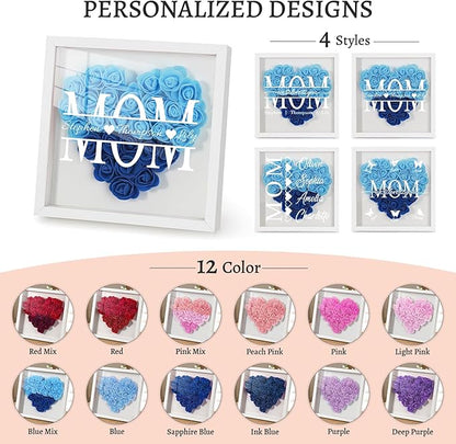 Mom We Love You - Personalized Flower Shadow Box with Names, Christmas Mothers Day Flower Box Gifts for Mom (Style 1-Mom with Names)