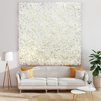 Silk Flower Wall Panels Backdrop 15 * 15inch- 12Pcs Wedding Wall DIY 3D Floral Panels Handmade Fake Flower Screen for Photo Photography Party Event Baby Shower Wall Background Décor-White