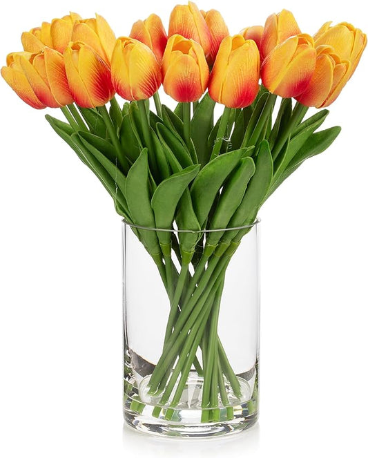 ENOVA FLORAL 20 Heads Real Touch Artificial Tulips Flowers Centerpieces for Dining Table Decorations, Wedding, Farmhouse Decor (Orange)