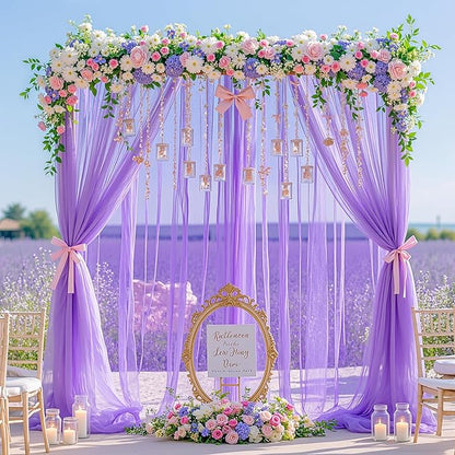 Purple Sheer Backdrop Curtain for Baby Shower Girls Birthday Party 10ft X 10 ft, 2 Panels Purple Tulle Backdrop Curtains Drapes for Wedding Photoshoot Background Decorations