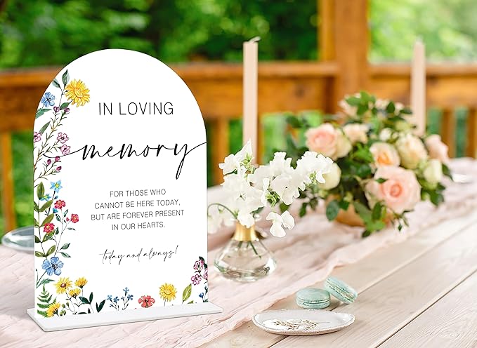 Acrylic Wedding Signs In Loving Memory Sign for Reception, 6x8" Floral Themed Arch Acrylic Memorial Table Decor, Love Is Bloom & Baby In Bloom Decorations for Baby Shower Bridal Shower Engagement