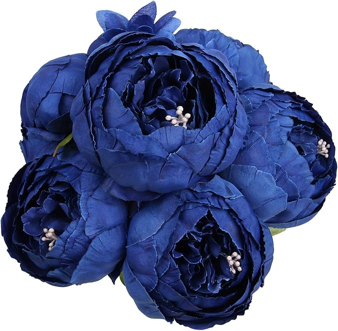 Flojery Silk Peony Bouquet Vintage Artificial Peonies Flower for Home Wedding Party Decor (1pcs, Royal Blue)