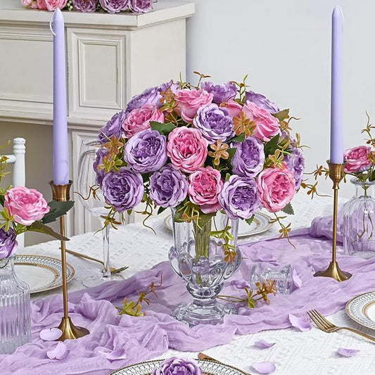 MARTINE MALL 2 Packs Peonies Artificial Flowers, Dark Pinkish-Purple Artificial Peonies, Silk Peonies Flowers Fake Peonies Artificial Flowers Peonies Bouquet for Centerpiece Table Wedding Home Decor