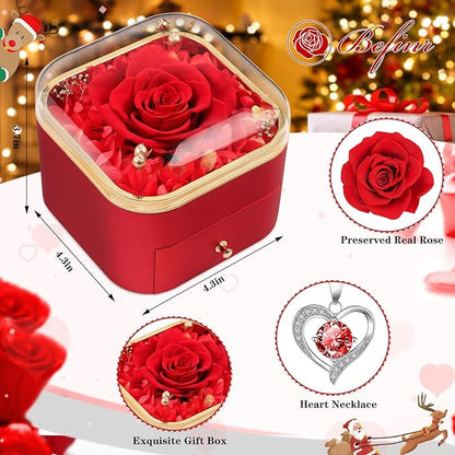 Beferr Birthday Gifts for Women Mom Preserved Real Rose with Necklace Eternal Roses Fresh Flowers for Delivery Prime anniversary Purple Gifts for Grandma Wife Daughter Sister