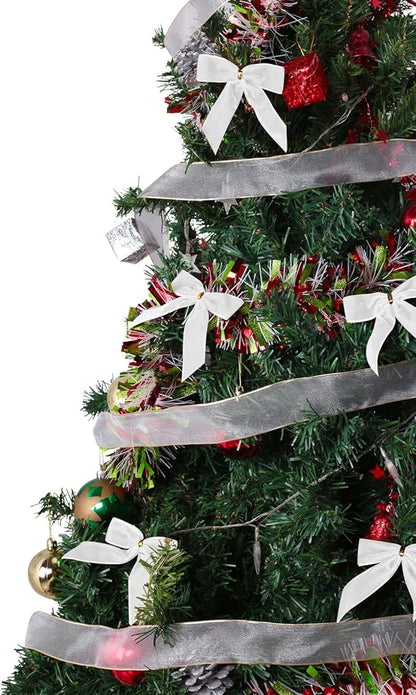 24 Pcs White Small Velvet Christmas Bows for Christmas Tree, Wreath, Gift Wrapping, Crafts, Wedding, Party, Twist Tie Bows for Treat Bag Bakery Candy Bags, Home Decor 1" W,3.5 x 3.5 inch