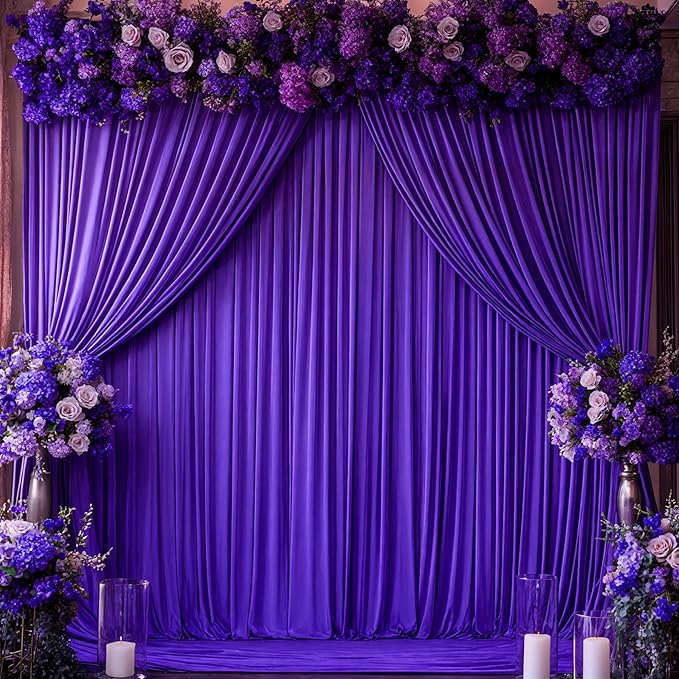Purple Backdrop Curtains 4 Panels - Wrinkle-Free Polyester Photography Drapes for Baby Shower & Birthday Party - 16 X 10FT