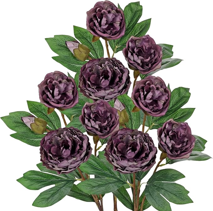 Briful 3 Pack Artificial Peony Flower 27.5" Purple Silk Peonies Floral Stems Real Touch Faux Peony Flower for Wedding Bouquets Home Floral Arrangements Table Centerpieces DIY Décor